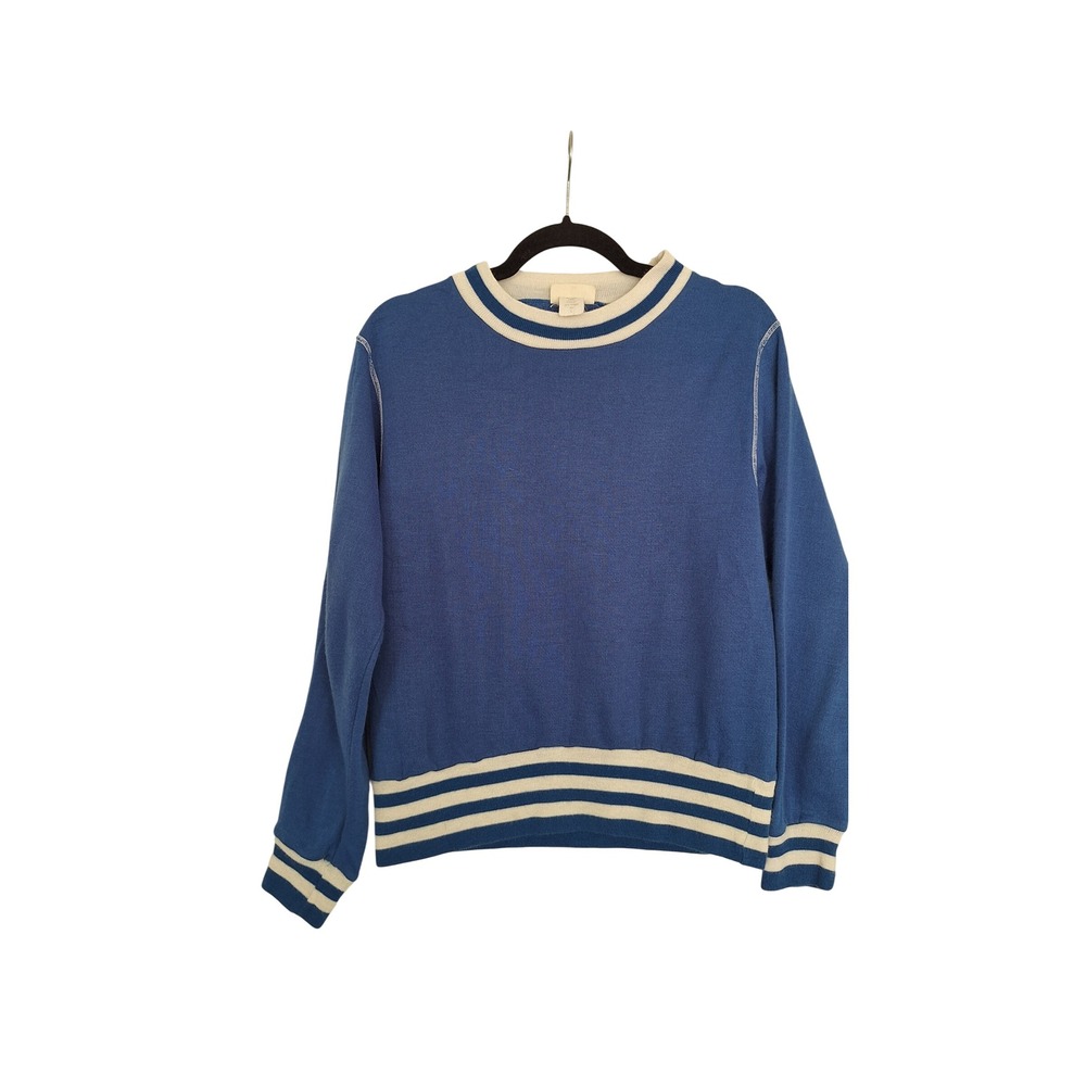 Vintage Sears Blue Varsity Striped Crewneck Sweatshirt Acrylic Large